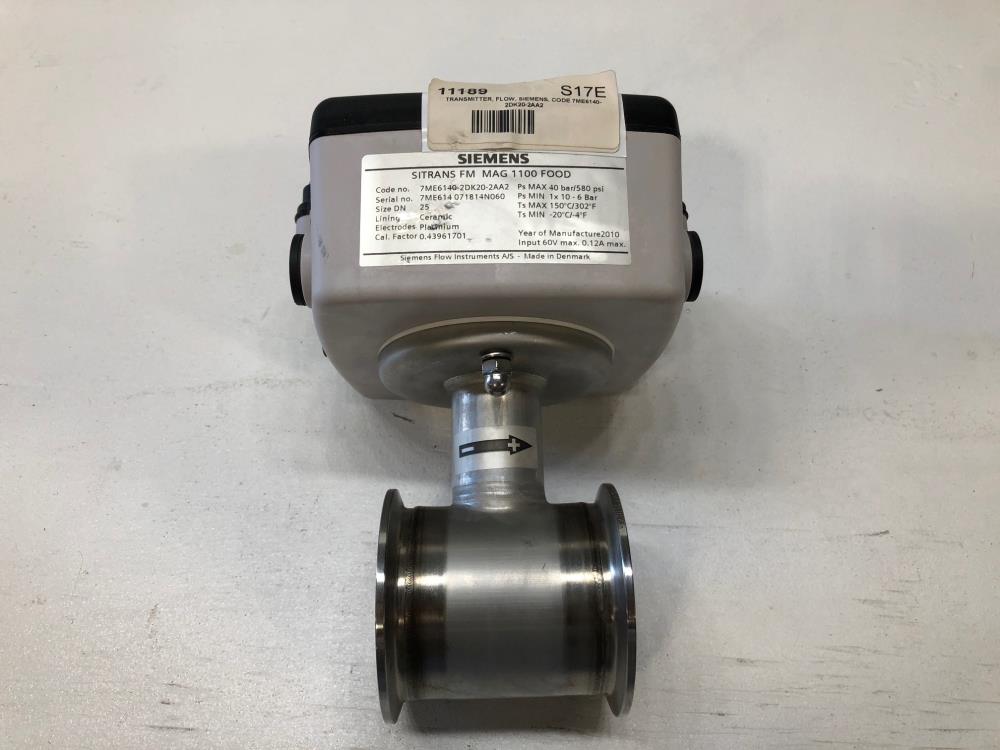 Siemens Sitrans FM MAG 1100 FOOD Sanitary Electro Flow Sensor 7ME6140-2DK20-2AA2